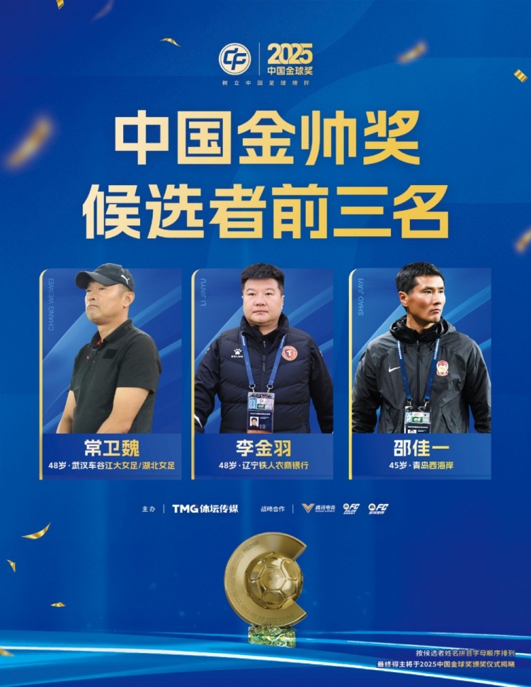 开云百家乐-中国金帅奖候选前三名出炉:常卫魏、李金羽、邵佳一入围